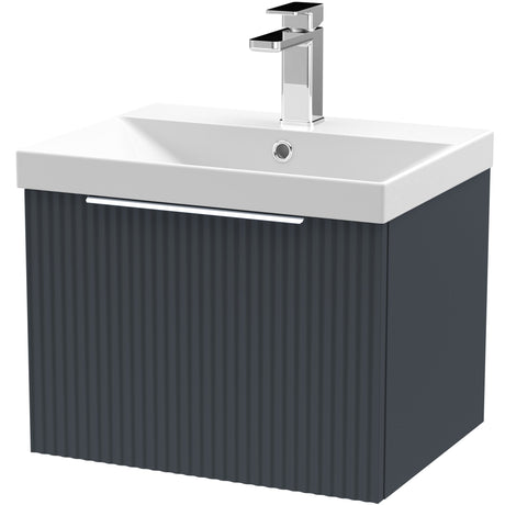 Hudson Reed Fluted 500mm Wall Hung Vanity Unit & Basin, 1 Drawer Soft Black DFF1491D