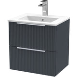 Hudson Reed Fluted 500mm Wall Hung Vanity Unit & Basin, 2 Drawer Soft Black DFF1492B