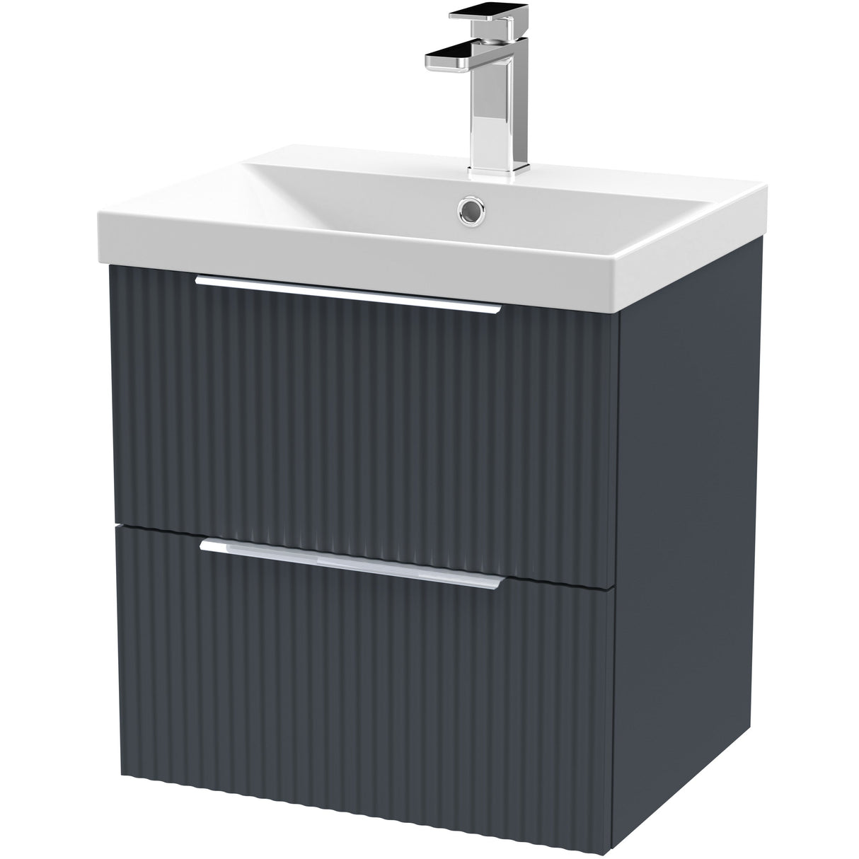 Hudson Reed Fluted 500mm Wall Hung Vanity Unit & Basin, 2 Drawer Soft Black DFF1492D