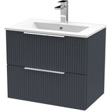 Hudson Reed Fluted 600mm Wall Hung Vanity Unit & Basin, 2 Drawer Soft Black DFF1493B