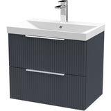 Hudson Reed Fluted 600mm Wall Hung Vanity Unit & Basin, 2 Drawer Soft Black DFF1493D