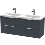 Hudson Reed Fluted 1200mm Wall Hung Double Vanity Unit & Basin, 4 Drawers Soft Black DFF1493F