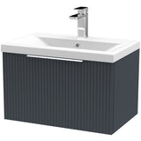 Hudson Reed Fluted 600mm Wall Hung Vanity Unit & Basin, 1 Drawer Soft Black DFF1494A
