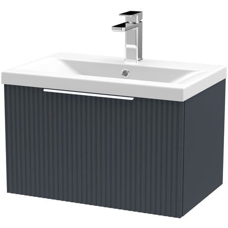 Hudson Reed Fluted 600mm Wall Hung Vanity Unit & Basin, 1 Drawer Soft Black DFF1494A