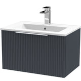 Hudson Reed Fluted 600mm Wall Hung Vanity Unit & Basin, 1 Drawer Soft Black DFF1494B