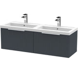 Hudson Reed Fluted 1200mm Wall Hung Double Vanity Unit & Basin, 2 Drawers Soft Black DFF1494C