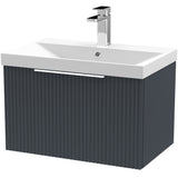Hudson Reed Fluted 600mm Wall Hung Vanity Unit & Basin, 1 Drawer Soft Black DFF1494D