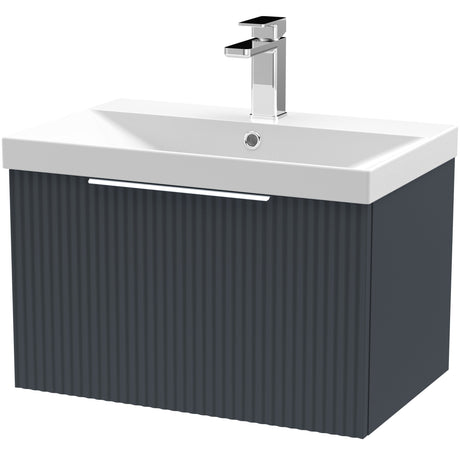 Hudson Reed Fluted 600mm Wall Hung Vanity Unit & Basin, 1 Drawer Soft Black DFF1494D