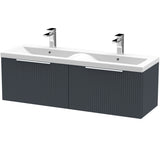 Hudson Reed Fluted 1200mm Wall Hung Double Vanity Unit & Basin, 2 Drawers Soft Black DFF1494F