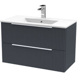 Hudson Reed Fluted 800mm Wall Hung Vanity Unit & Basin, 2 Drawer Soft Black DFF1495B