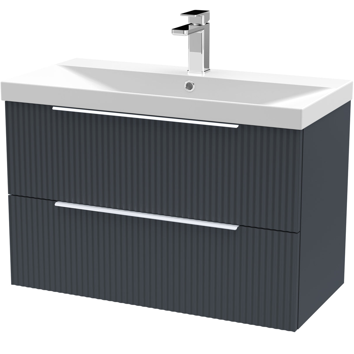 Hudson Reed Fluted 800mm Wall Hung Vanity Unit & Basin, 2 Drawer Soft Black DFF1495D