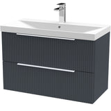 Hudson Reed Fluted 800mm Wall Hung Vanity Unit & Basin, 2 Drawer Soft Black DFF1495D