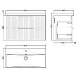 Hudson Reed Fluted 800mm Wall Hung Vanity Unit & Basin, 2 Drawer Soft Black DFF1495D LD