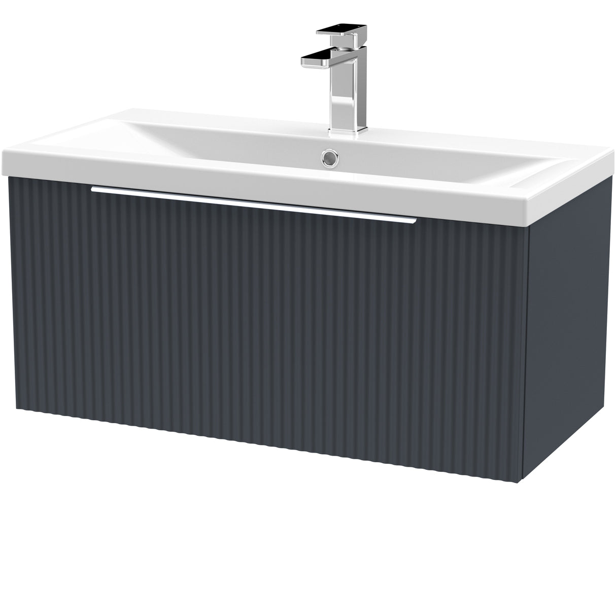 Hudson Reed Fluted 800mm Wall Hung Vanity Unit & Basin, 1 Drawer Soft Black DFF1496A