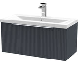 Hudson Reed Fluted 800mm Wall Hung Vanity Unit & Basin, 1 Drawer Soft Black DFF1496A
