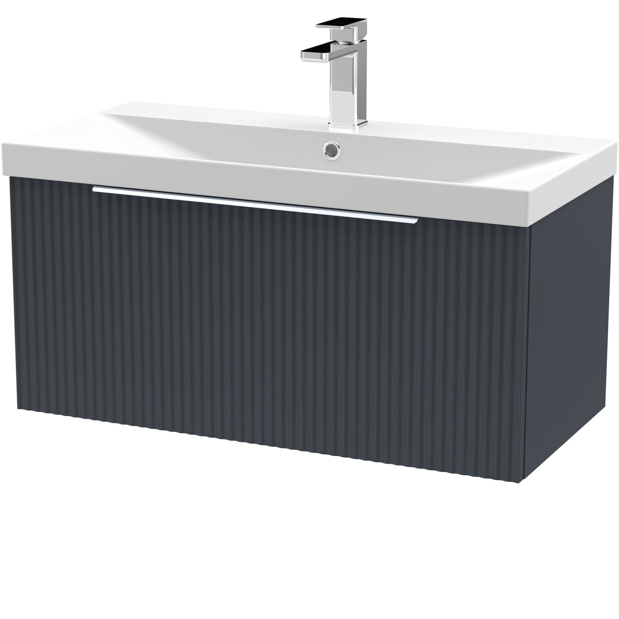 Hudson Reed Fluted 800mm Wall Hung Vanity Unit & Basin, 1 Drawer Soft Black DFF1496D