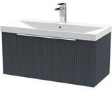 Hudson Reed Fluted 800mm Wall Hung Vanity Unit & Basin, 1 Drawer Soft Black DFF1496D