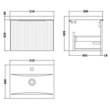 Hudson Reed Fluted 500mm Wall Hung Vanity Unit & Basin, 1 Drawer Satin White DFF191A LD