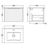 Hudson Reed Fluted 500mm Wall Hung Vanity Unit & Basin, 1 Drawer Satin White DFF191B LD