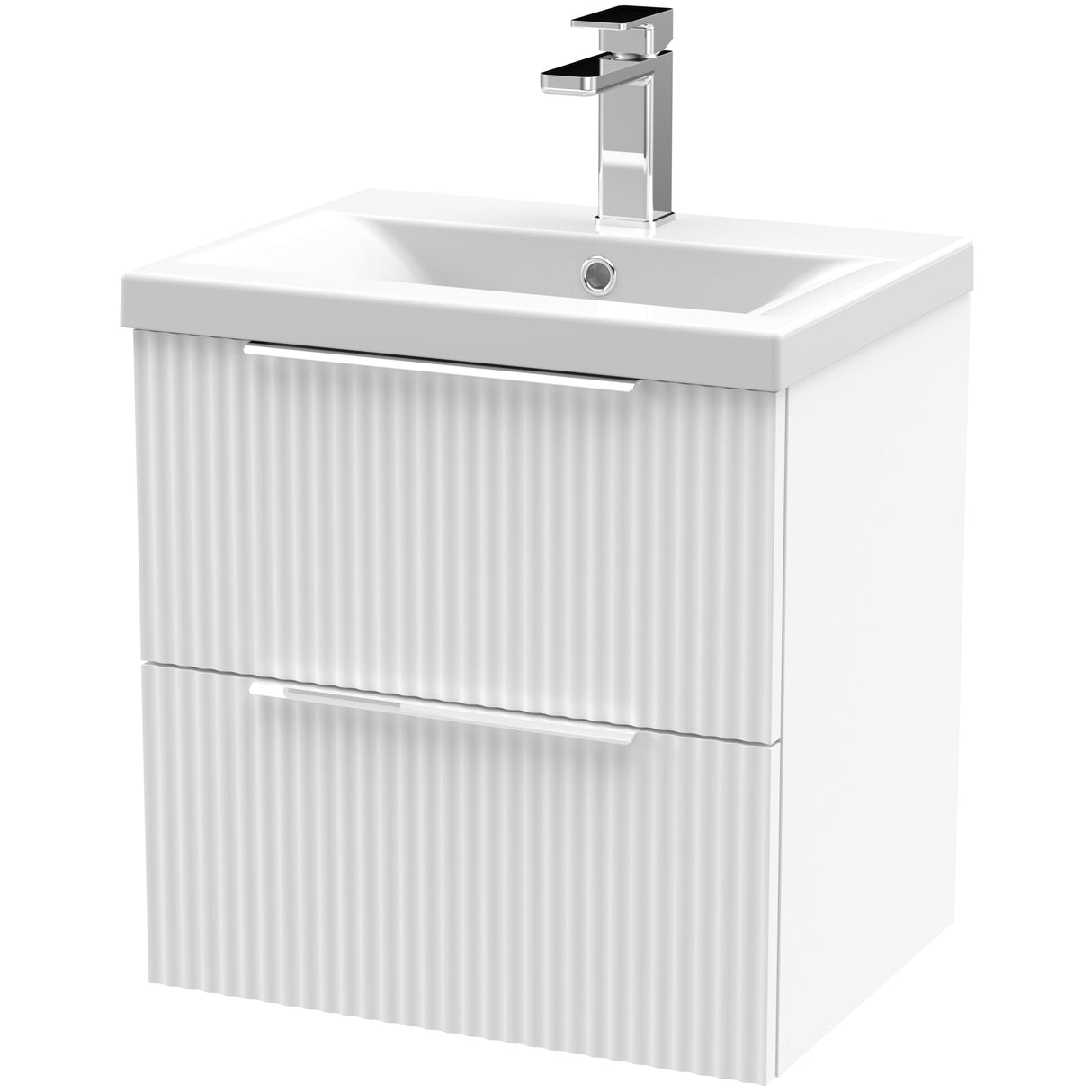 Hudson Reed Fluted 500mm Wall Hung Vanity Unit & Basin, 2 Drawer Satin White DFF192A