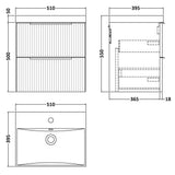 Hudson Reed Fluted 500mm Wall Hung Vanity Unit & Basin, 2 Drawer Satin White DFF192D LD