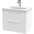 Hudson Reed Fluted 600mm Wall Hung Vanity Unit & Basin, 2 Drawer Satin White DFF193A