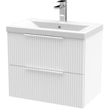 Hudson Reed Fluted 600mm Wall Hung Vanity Unit & Basin, 2 Drawer Satin White DFF193A