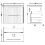 Hudson Reed Fluted 600mm Wall Hung Vanity Unit & Basin, 2 Drawer Satin White DFF193A LD