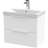 Hudson Reed Fluted 600mm Wall Hung Vanity Unit & Basin, 2 Drawer Satin White DFF193D