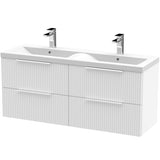 Hudson Reed Fluted 1200mm Wall Hung Double Vanity Unit & Basin, 4 Drawers Satin White DFF193F