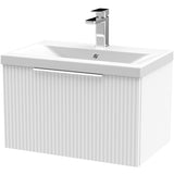 Hudson Reed Fluted 600mm Wall Hung Vanity Unit & Basin, 1 Drawer Satin White DFF194A