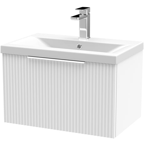 Hudson Reed Fluted 600mm Wall Hung Vanity Unit & Basin, 1 Drawer Satin White DFF194A