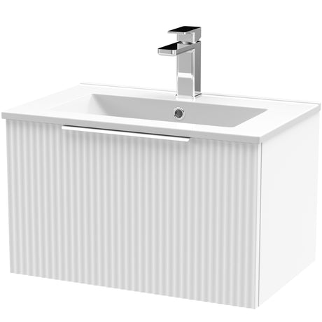 Hudson Reed Fluted 600mm Wall Hung Vanity Unit & Basin, 1 Drawer Satin White DFF194B