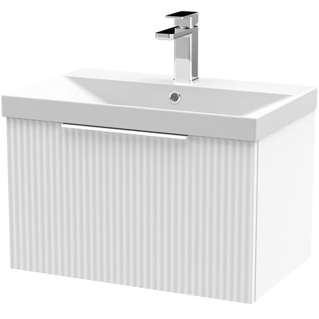 Hudson Reed Fluted 600mm Wall Hung Vanity Unit & Basin, 1 Drawer Satin White DFF194D