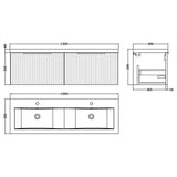 Hudson Reed Fluted 1200mm Wall Hung Double Vanity Unit & Basin, 2 Drawers Satin White DFF194F LD