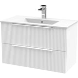 Hudson Reed Fluted 800mm Wall Hung Vanity Unit & Basin, 2 Drawer Satin White DFF195B