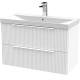 Hudson Reed Fluted 800mm Wall Hung Vanity Unit & Basin, 2 Drawer Satin White DFF195D