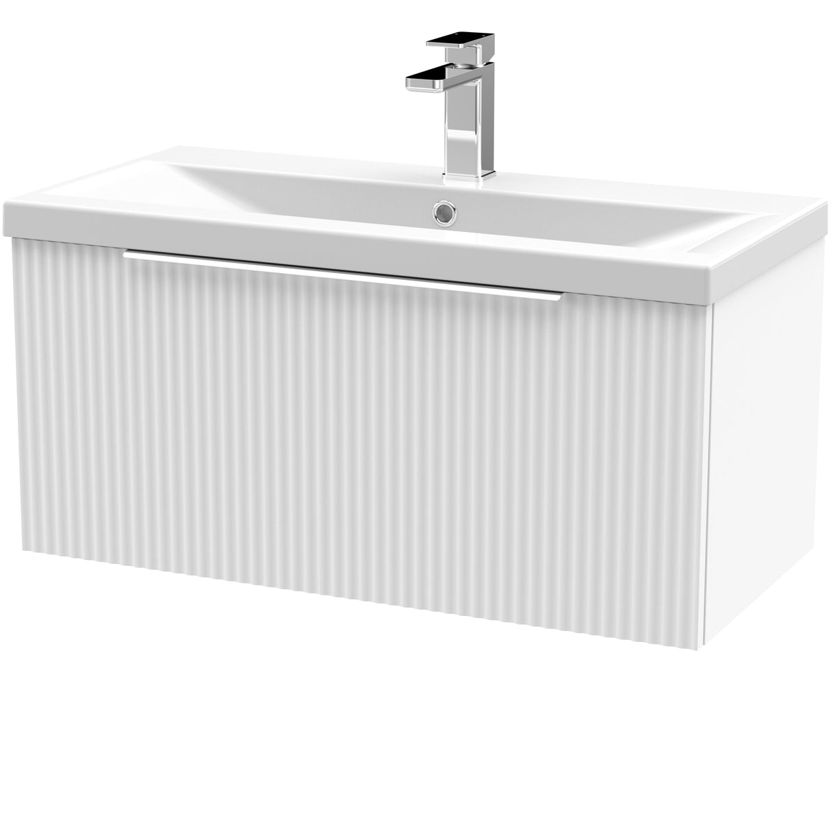 Hudson Reed Fluted 800mm Wall Hung Vanity Unit & Basin, 1 Drawer Satin White DFF196A
