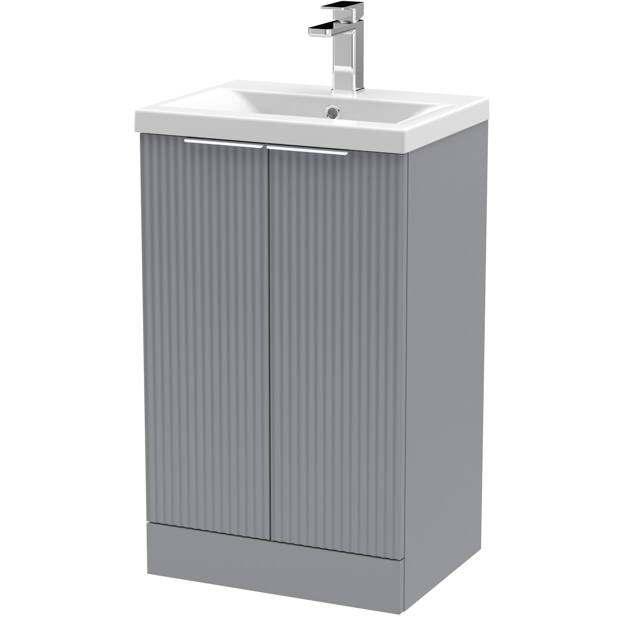 Hudson Reed Fluted 500mm Freestanding Vanity Unit & Basin, 2 Door Satin Grey DFF223A