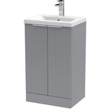 Hudson Reed Fluted 500mm Freestanding Vanity Unit & Basin, 2 Door Satin Grey DFF223A