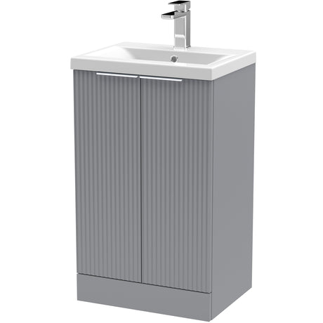Hudson Reed Fluted 500mm Freestanding Vanity Unit & Basin, 2 Drawer Satin Grey DFF223A