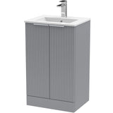 Hudson Reed Fluted 500mm Freestanding Vanity Unit & Basin, 2 Door Satin Grey DFF223B