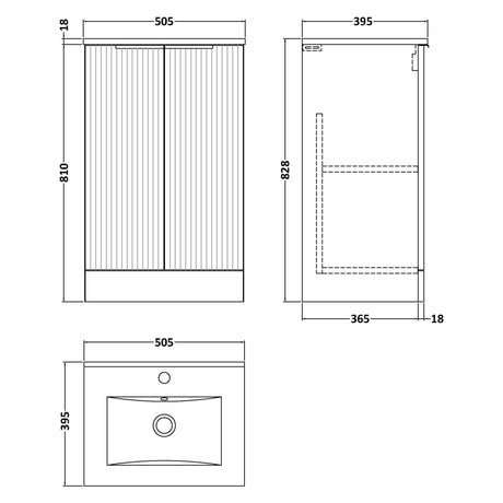 Hudson Reed Fluted 500mm Freestanding Vanity Unit & Basin, 2 Drawer Satin Grey DFF223B LD