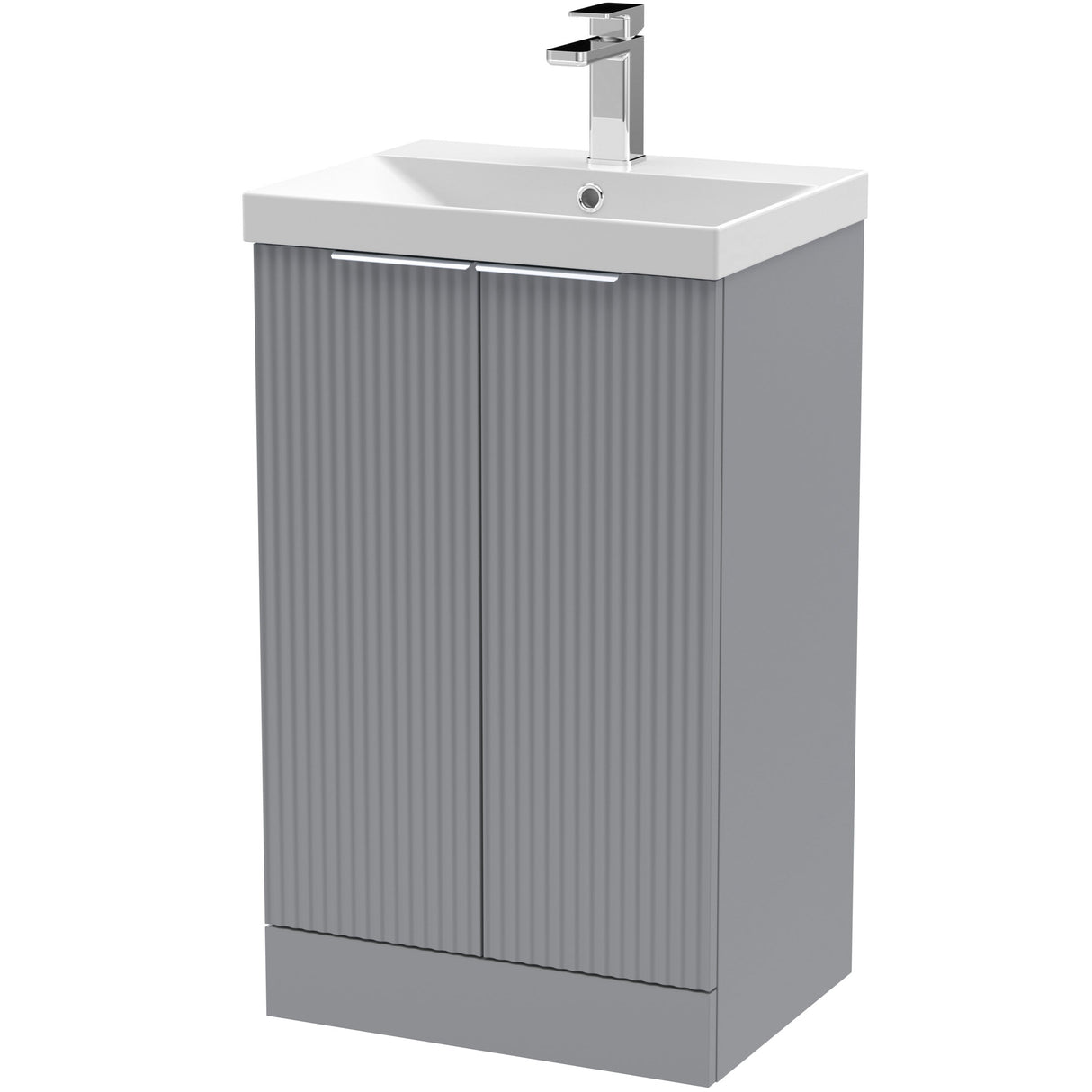Hudson Reed Fluted 500mm Freestanding Vanity Unit & Basin, 2 Door Satin Grey DFF223D