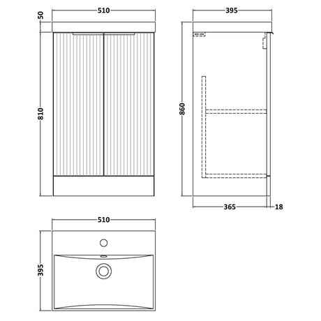 Hudson Reed Fluted 500mm Freestanding Vanity Unit & Basin, 2 Drawer Satin Grey DFF223D LD
