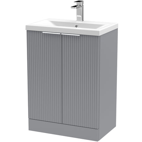 Hudson Reed Fluted 600mm Freestanding Vanity Unit & Basin, 2 Drawer Satin Grey DFF225A