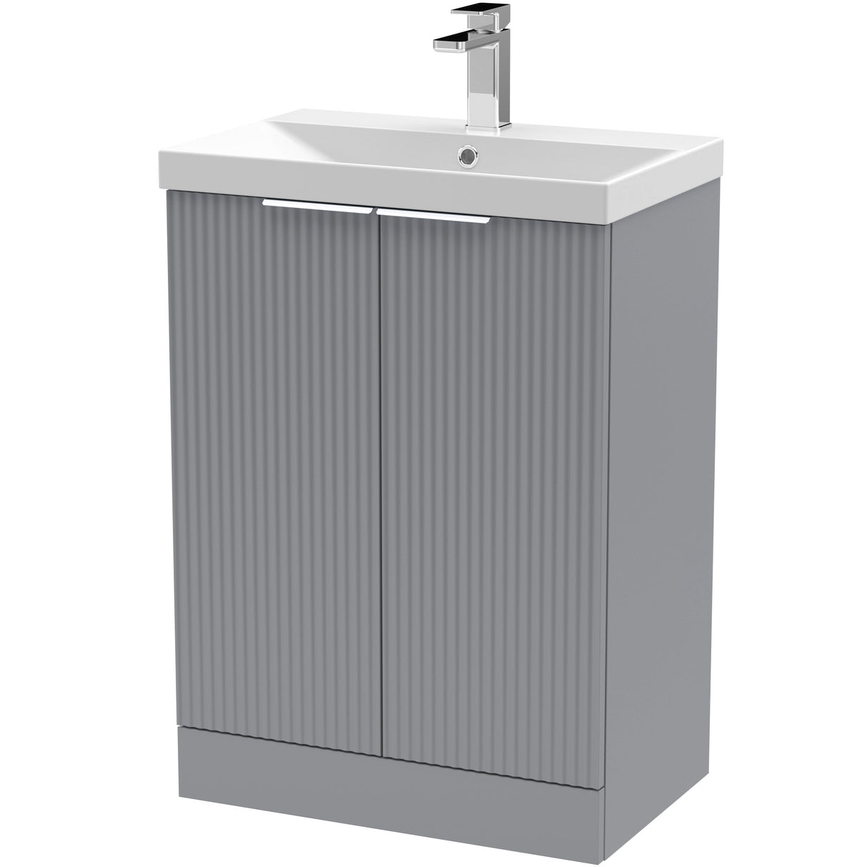 Hudson Reed Fluted 600mm Freestanding Vanity Unit & Basin, 2 Drawer Satin Grey DFF225D