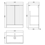 Hudson Reed Fluted 600mm Freestanding Vanity Unit & Basin, 2 Drawer Satin Grey DFF225D LD