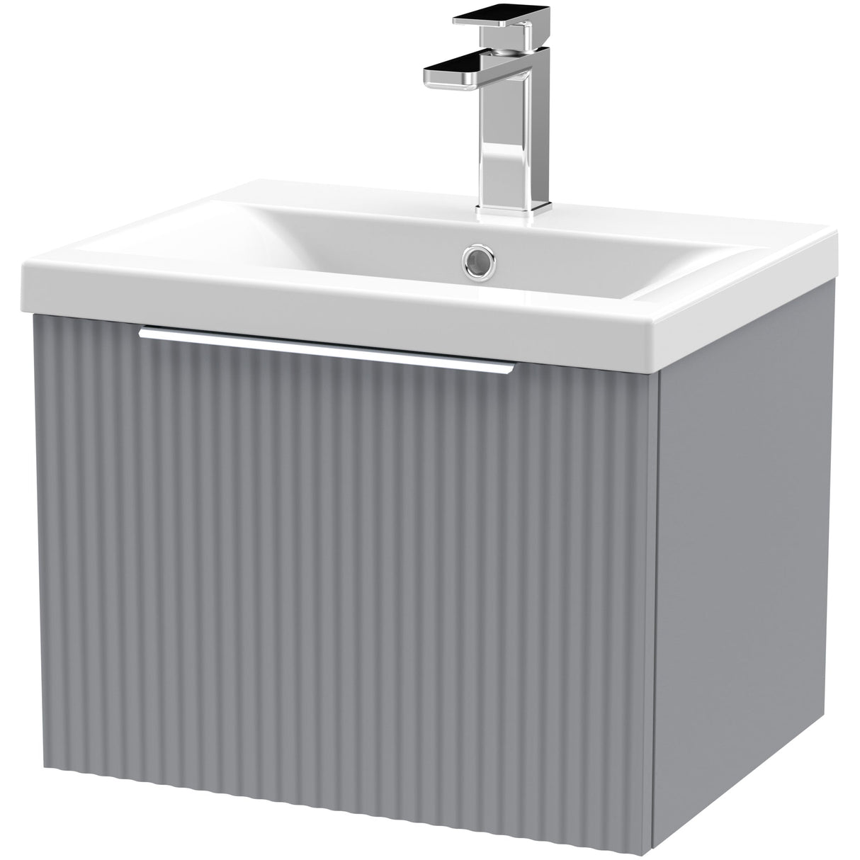 Hudson Reed Fluted 500mm Wall Hung Vanity Unit & Basin, 1 Drawer Satin Grey DFF291A