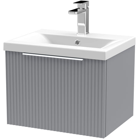 Hudson Reed Fluted 500mm Wall Hung Vanity Unit & Basin, 1 Drawer Satin Grey DFF291A